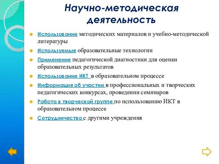 Научно-методическая деятельность Использование методических материалов и учебно-методической литературы Используемые образовательные