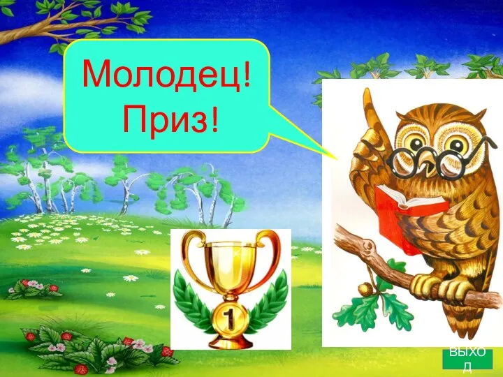 ВЫХОД Молодец! Приз!