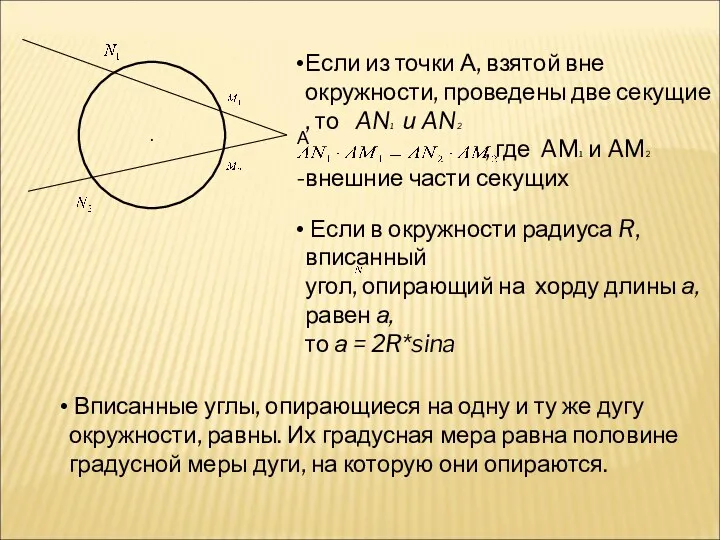 . А Если из точки А, взятой вне окружности, проведены