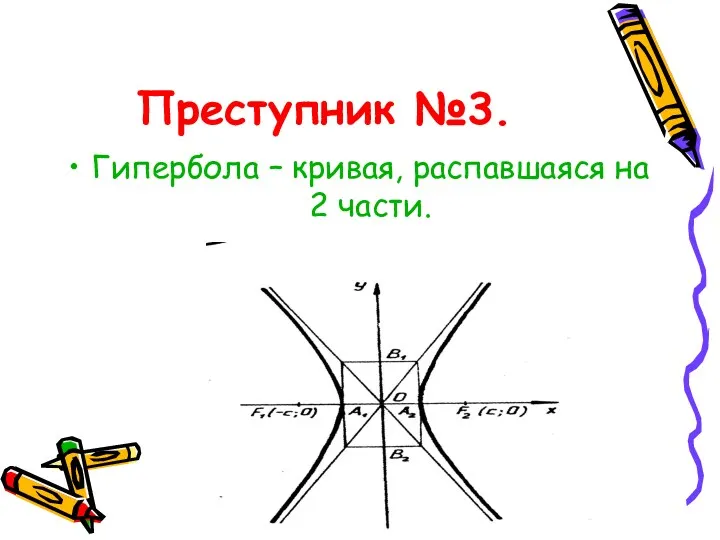 Преступник №3. Гипербола – кривая, распавшаяся на 2 части.