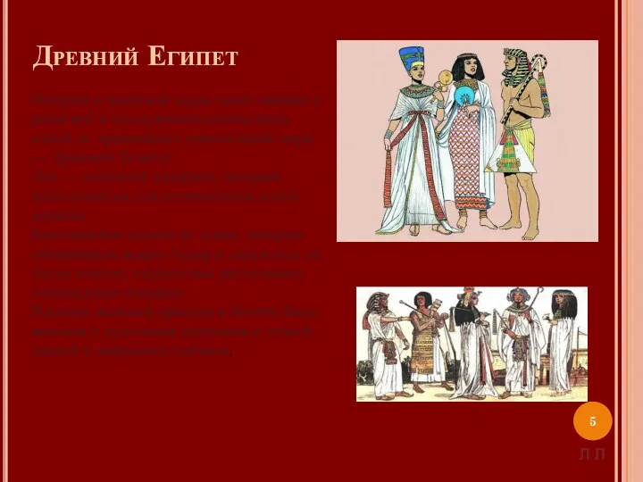 Древний Египет История египетской моды тесно связана с религией и
