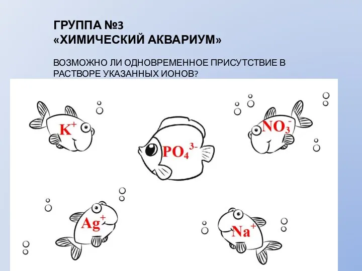 ГРУППА №3 «ХИМИЧЕСКИЙ АКВАРИУМ» ВОЗМОЖНО ЛИ ОДНОВРЕМЕННОЕ ПРИСУТСТВИЕ В РАСТВОРЕ УКАЗАННЫХ ИОНОВ?