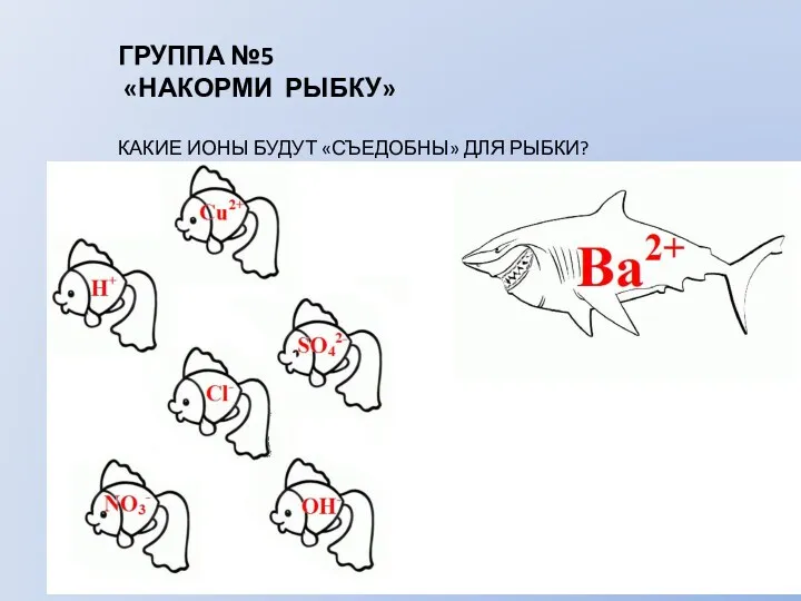 ГРУППА №5 «НАКОРМИ РЫБКУ» КАКИЕ ИОНЫ БУДУТ «СЪЕДОБНЫ» ДЛЯ РЫБКИ?