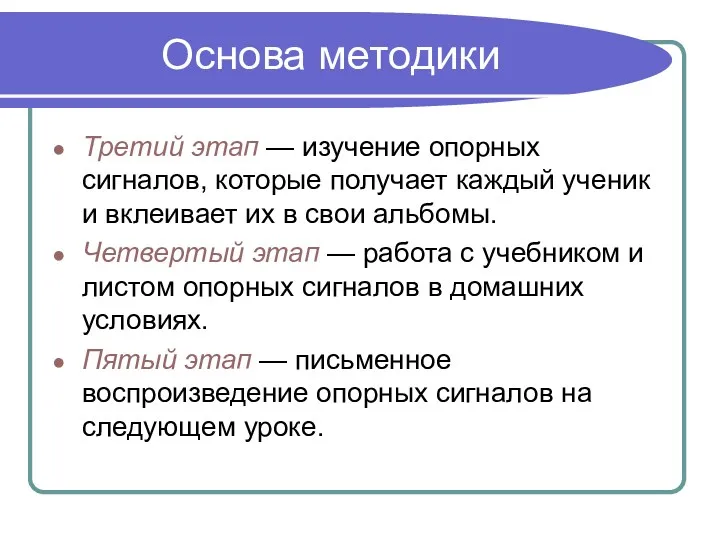 Основа методики Третий этап — изучение опорных сигналов, которые получает