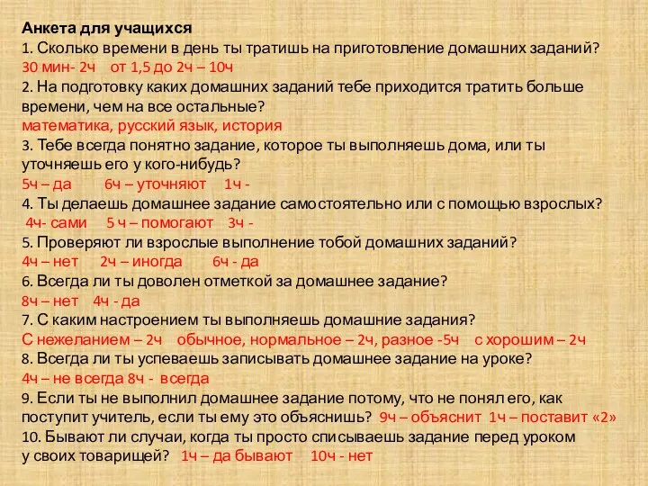 Анкета для учащихся 1. Сколько времени в день ты тратишь