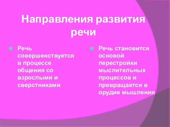 Направления развития речи Речь совершенствуется в процессе общения со взрослыми