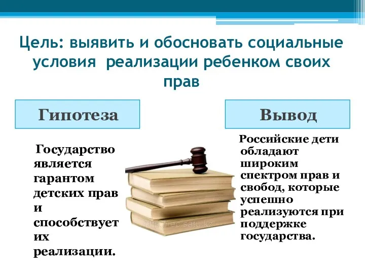 Цель: выявить и обосновать социальные условия реализации ребенком своих прав