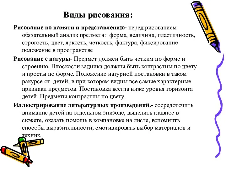 Виды рисования: Рисование по памяти и представлению- перед рисованием обязательный