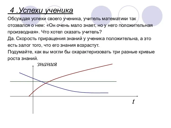 4 .Успехи ученика Обсуждая успехи своего ученика, учитель математики так