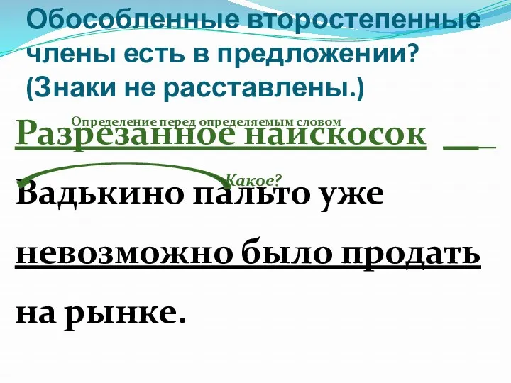 Обособленные второстепенные члены есть в предложении? (Знаки не расставлены.) Разрезанное