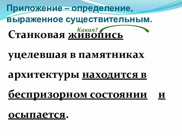 Приложение – определение, выраженное существительным. Станковая живопись уцелевшая в памятниках