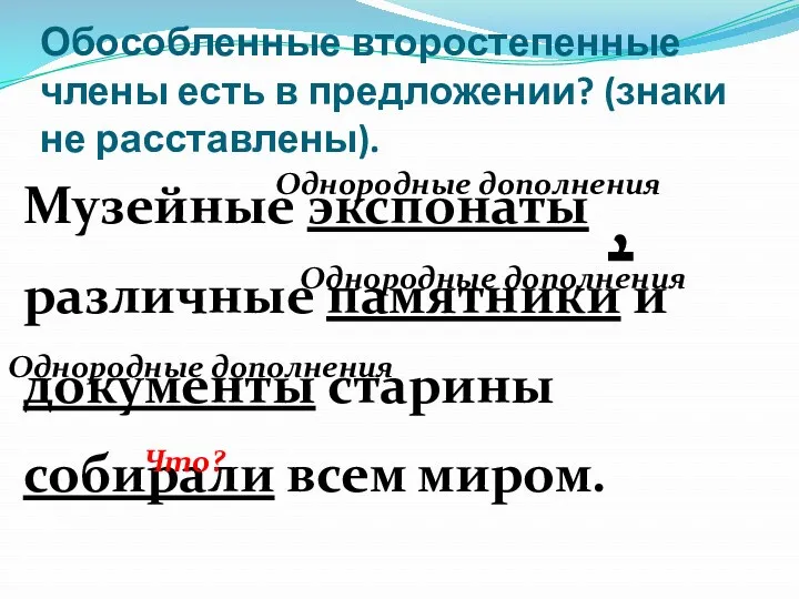 Обособленные второстепенные члены есть в предложении? (знаки не расставлены). Музейные