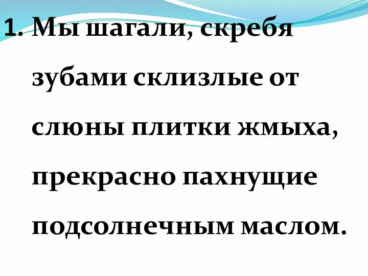 Мы шагали, скребя зубами склизлые от слюны плитки жмыха, прекрасно пахнущие подсолнечным маслом.