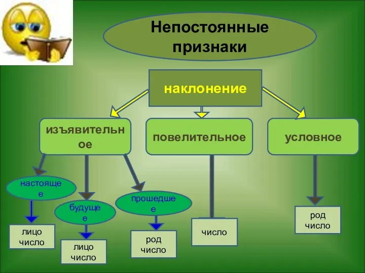 Непостоянные признаки изъявительное повелительное условное наклонение настоящее будущее прошедшее лицо