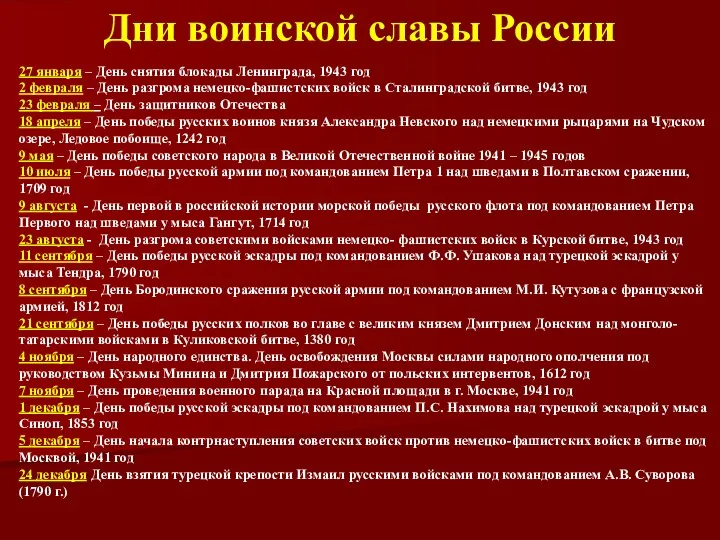 Дни воинской славы России 27 января – День снятия блокады