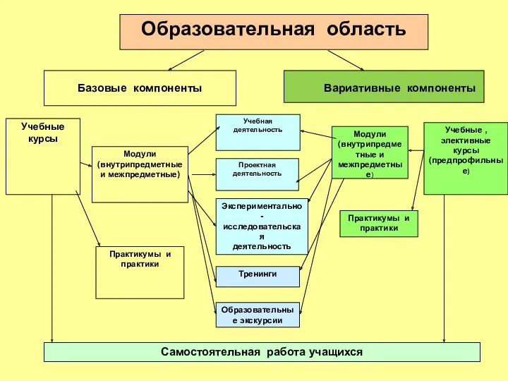 Образовательная область Базовые компоненты Учебные курсы Модули (внутрипредметные и межпредметные)