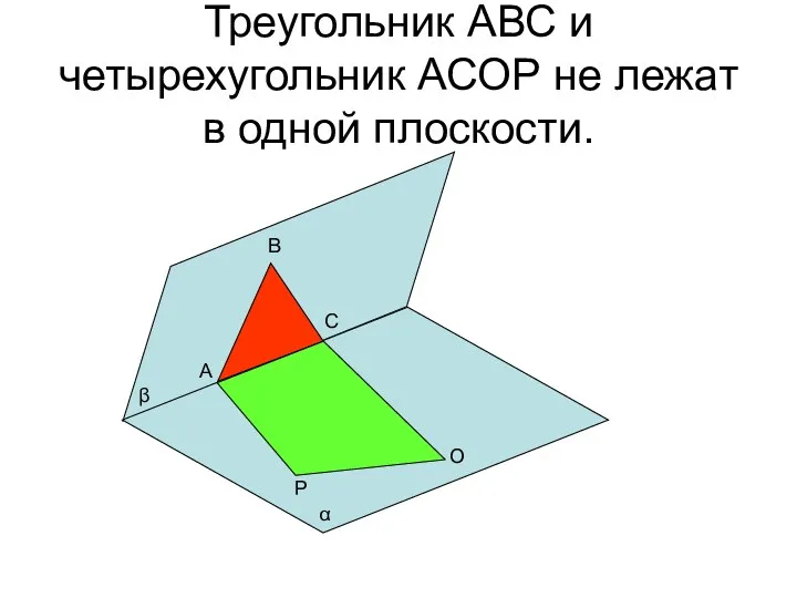 Треугольник АВС и четырехугольник АСОР не лежат в одной плоскости. А В С