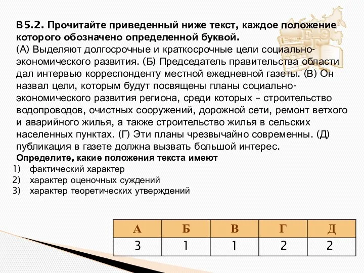 В5.2. Прочитайте приведенный ниже текст, каждое положение которого обозначено определенной