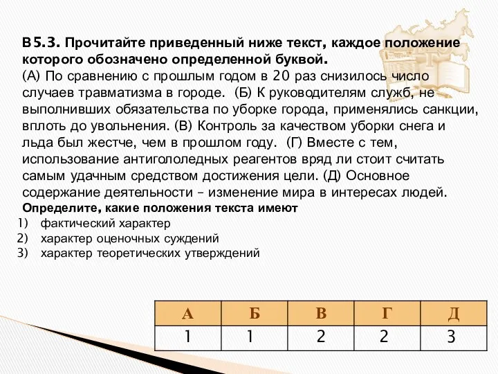 В5.3. Прочитайте приведенный ниже текст, каждое положение которого обозначено определенной