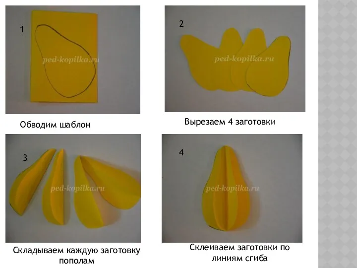 1 2 3 4 Обводим шаблон Вырезаем 4 заготовки Складываем