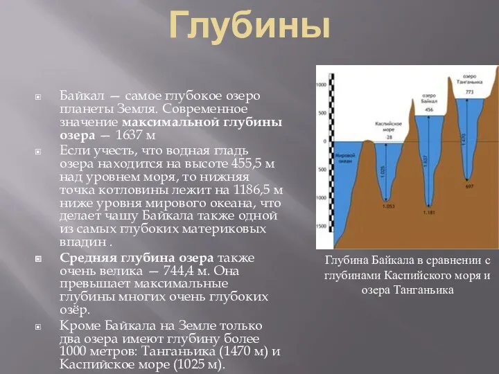 Глубины Байкал — самое глубокое озеро планеты Земля. Современное значение