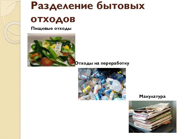 Разделение бытовых отходов Пищевые отходы Отходы на переработку Макулатура