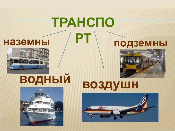 ТРАНСПОРТ наземный водный воздушный подземный