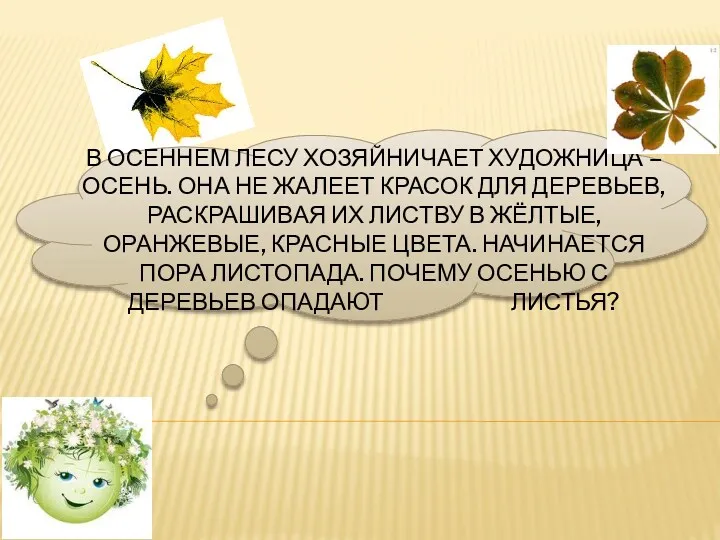 В осеннем лесу хозяйничает художница – осень. Она не жалеет