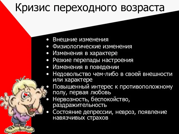 Кризис переходного возраста Внешние изменения Физиологические изменения Изменения в характере