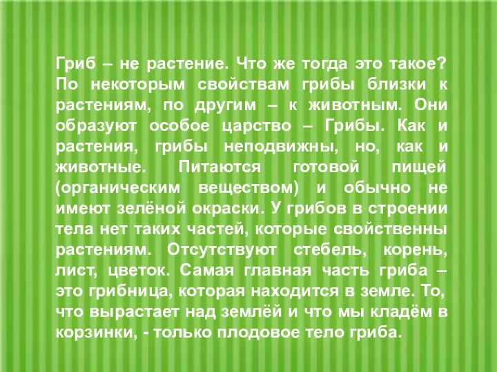 Гриб – не растение. Что же тогда это такое? По некоторым свойствам грибы