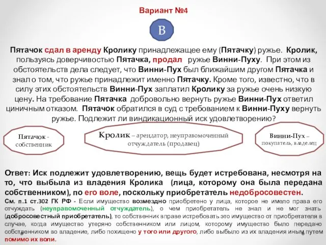 Вариант №4 Пятачок сдал в аренду Кролику принадлежащее ему (Пятачку)