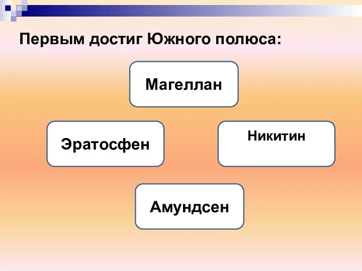 Первым достиг Южного полюса: Амундсен Магеллан Эратосфен Никитин