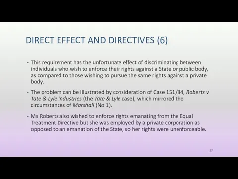 DIRECT EFFECT AND DIRECTIVES (6) This requirement has the unfortunate