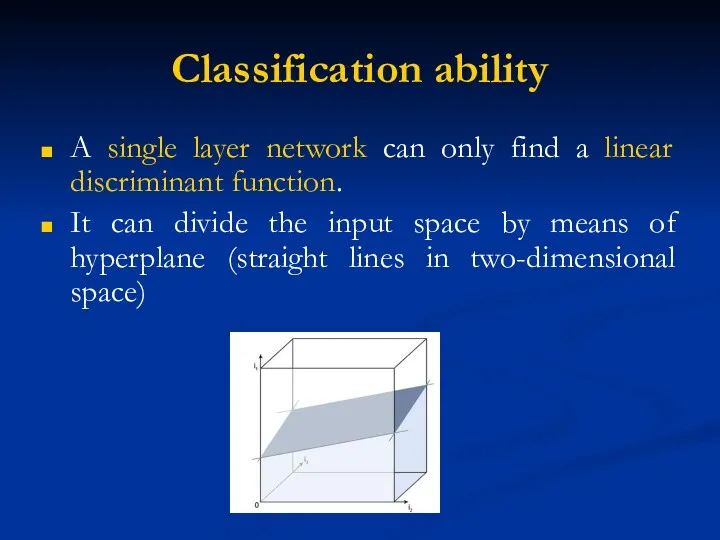 Classification ability A single layer network can only find a