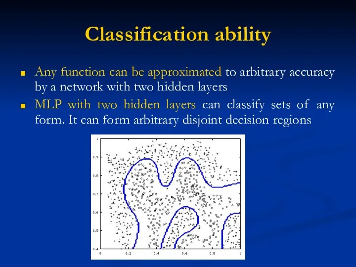 Classification ability Any function can be approximated to arbitrary accuracy