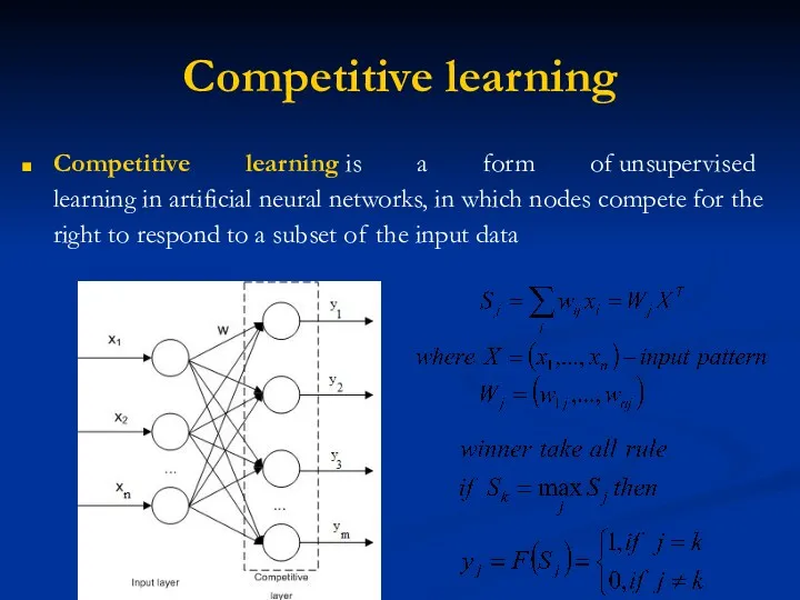 Competitive learning Competitive learning is a form of unsupervised learning