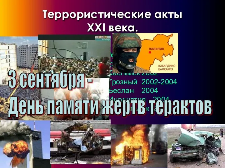 Террористические акты XXI века. Страна Год Россия Год США 2001 Москва 2001 Индонезия