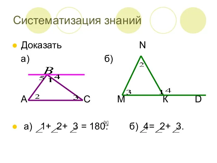 Систематизация знаний Доказать N а) б) А С М К