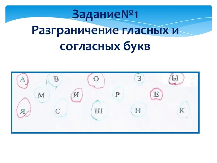 Задание№1 Разграничение гласных и согласных букв