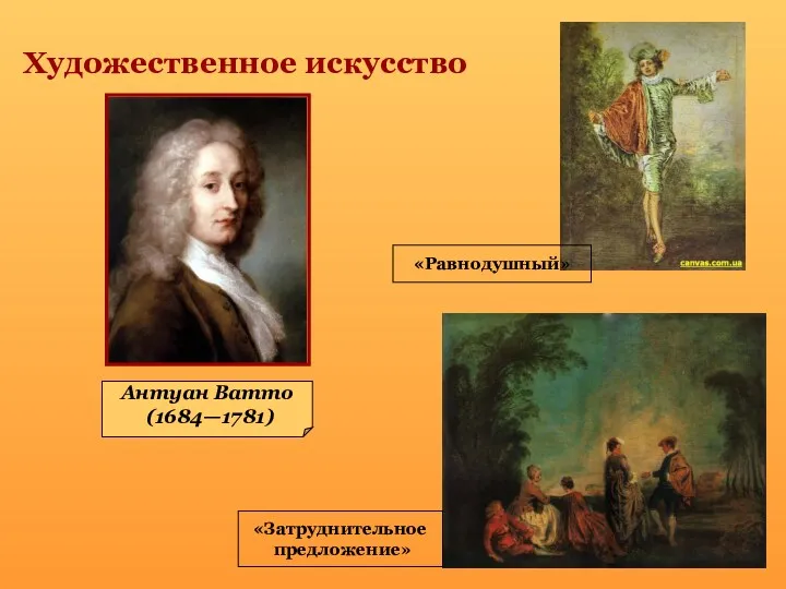 Антуан Ватто (1684—1781) «Затруднительное предложение» «Равнодушный» Художественное искусство