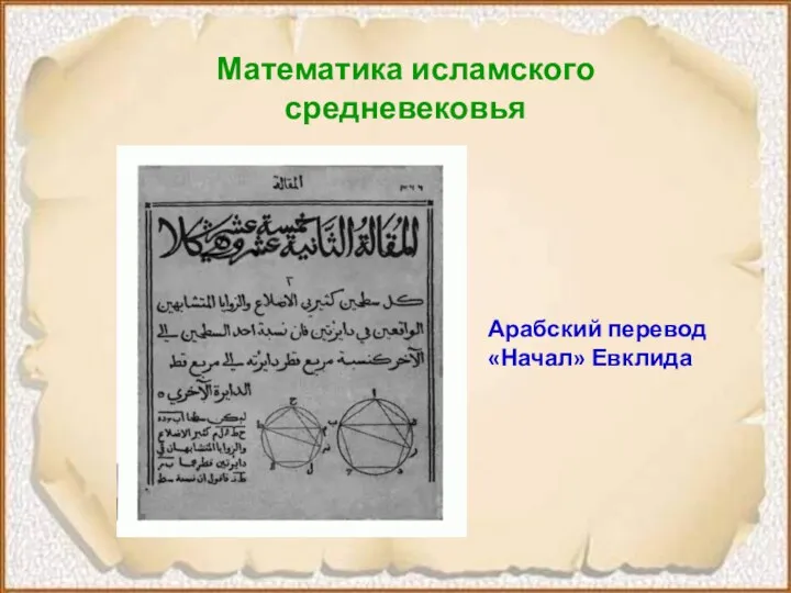 Математика исламского средневековья Арабский перевод «Начал» Евклида