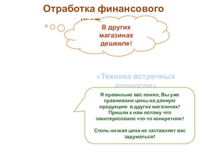 Отработка финансового сопротивления «Техника встречных вопросов»