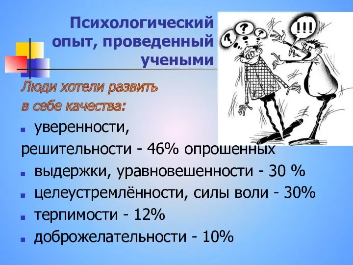 Психологический опыт, проведенный учеными Люди хотели развить в себе качества: