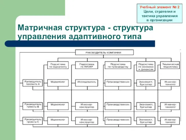 Матричная структура - структура управления адаптивного типа Учебный элемент №