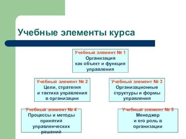 Учебные элементы курса Учебный элемент № 1 Организация как объект