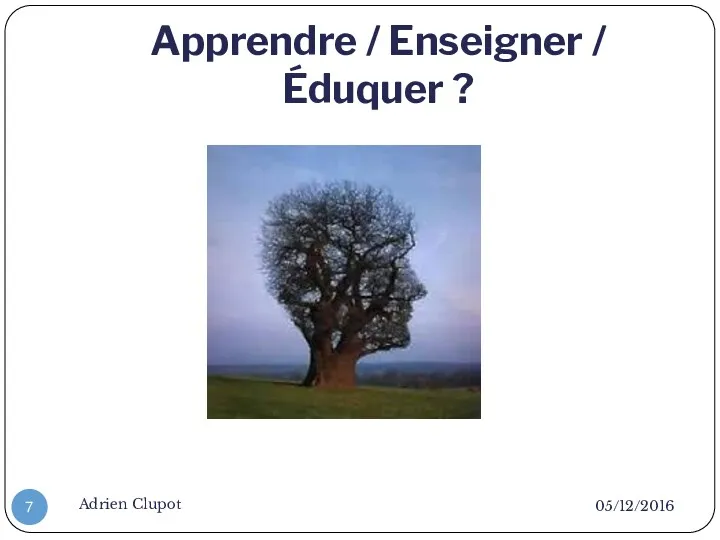 Apprendre / Enseigner / Éduquer ? 05/12/2016 Adrien Clupot