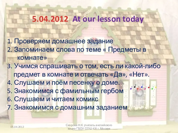 5.04.2012 At our lesson today 1. Проверяем домашнее задание 2.