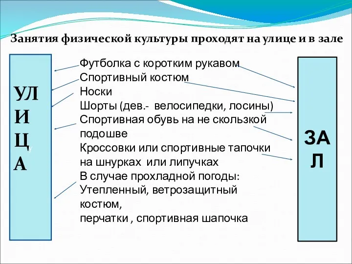 Занятия физической культуры проходят на улице и в зале у ЗАЛ Футболка с