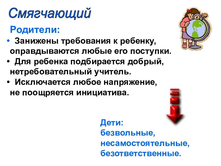 Смягчающий Родители: Занижены требования к ребенку, оправдываются любые его поступки.