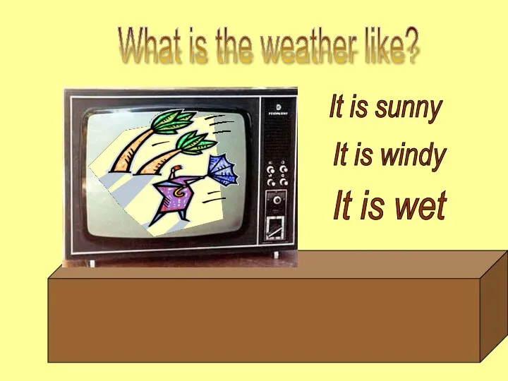 It is sunny It is windy It is wet What is the weather like?